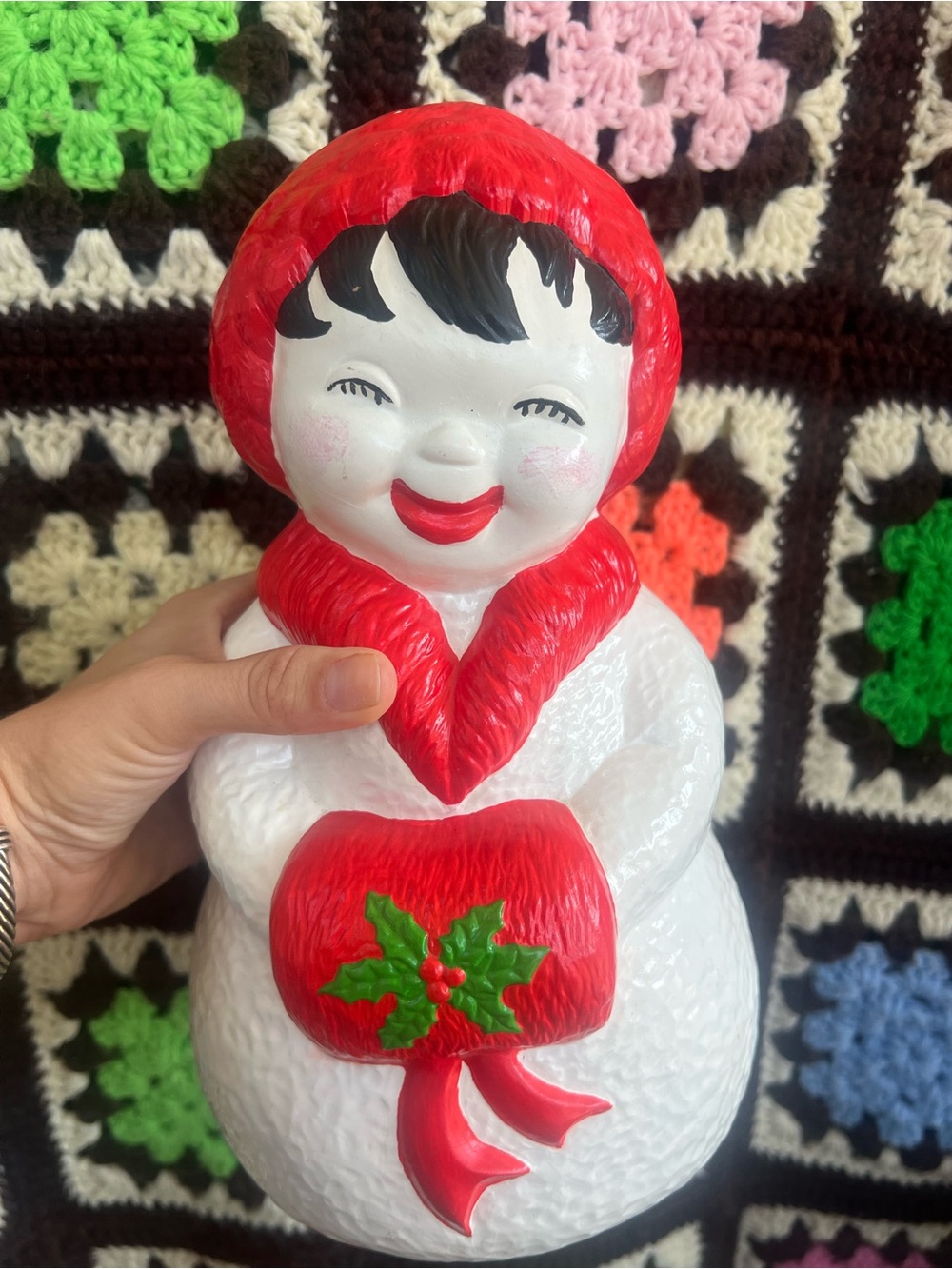Vintage Christmas Girl Ceramic Figurine Holiday Fair Japan Red Hood